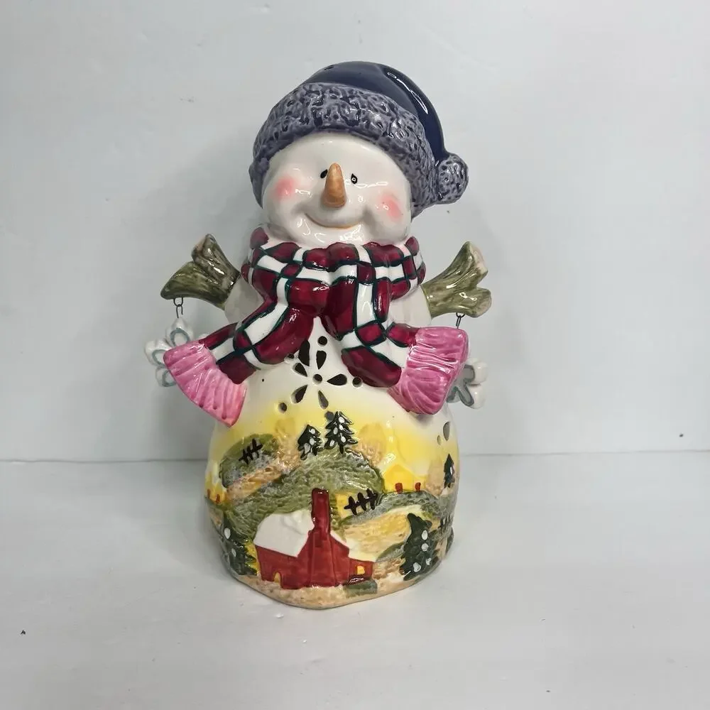 vintage 2000s christmas y2k snowman tea light candle holder scenic dangle charms